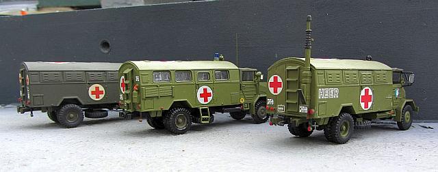 3x MAN 630 L 2 A mit Kofferaufbau, Sanitätsfahrzeuge der Bundeswehrwehr von 1958 - 1985