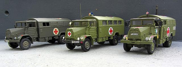 3x MAN 630 L 2 A mit Kofferaufbau, Sanitätsfahrzeuge der Bundeswehrwehr von 1958 - 1985