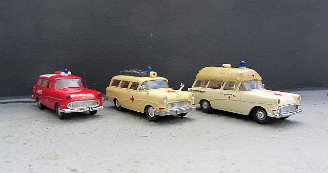 3x Opel Rekord P1 Einsatz- und Krankenwagen von 1958