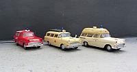 3x Opel Rekord P1 Einsatz- und Krankenwagen von 1958
